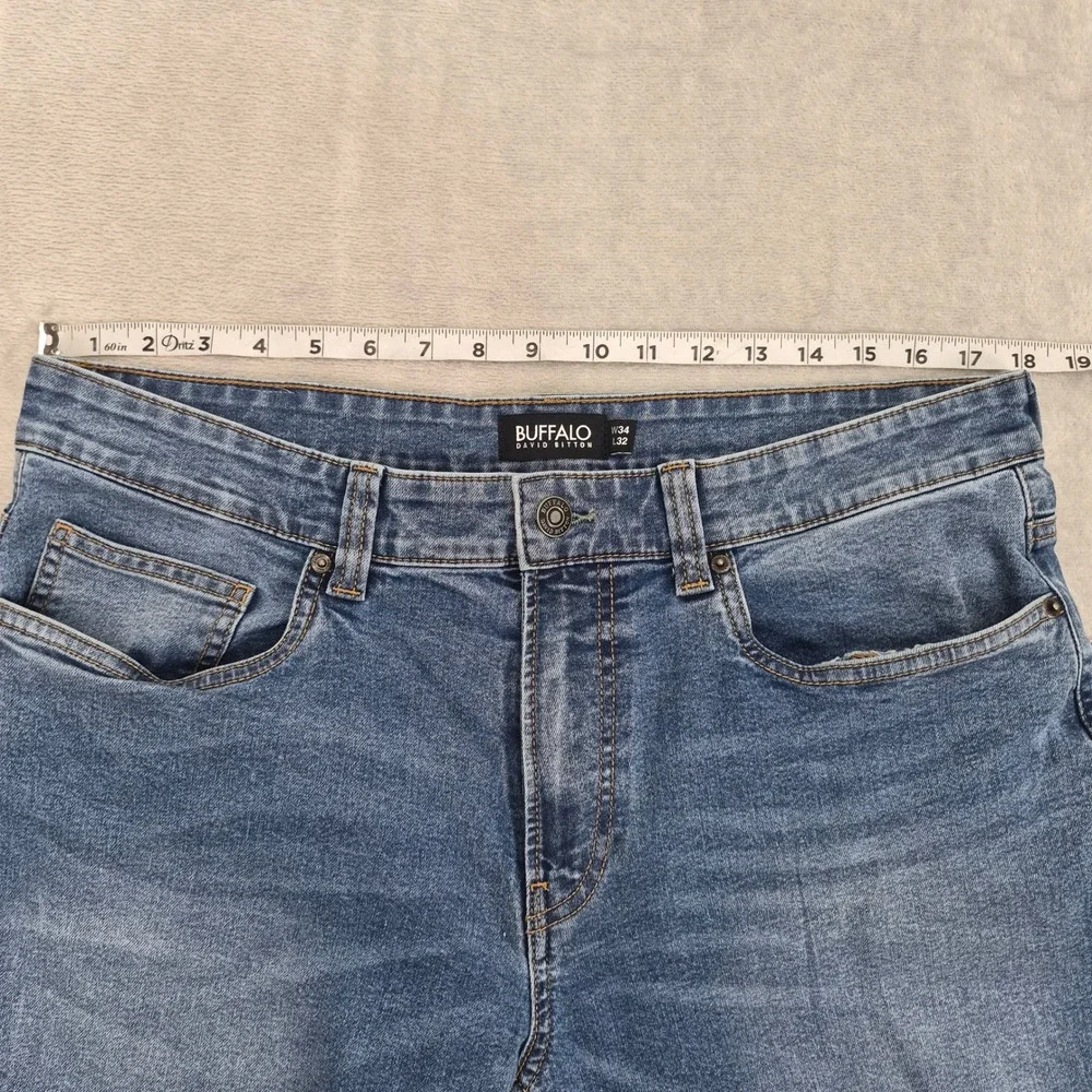 Buffalo 34 (36) x 32 David Bitton Mens Straight Leg Medium Wash Blue Denim Jeans